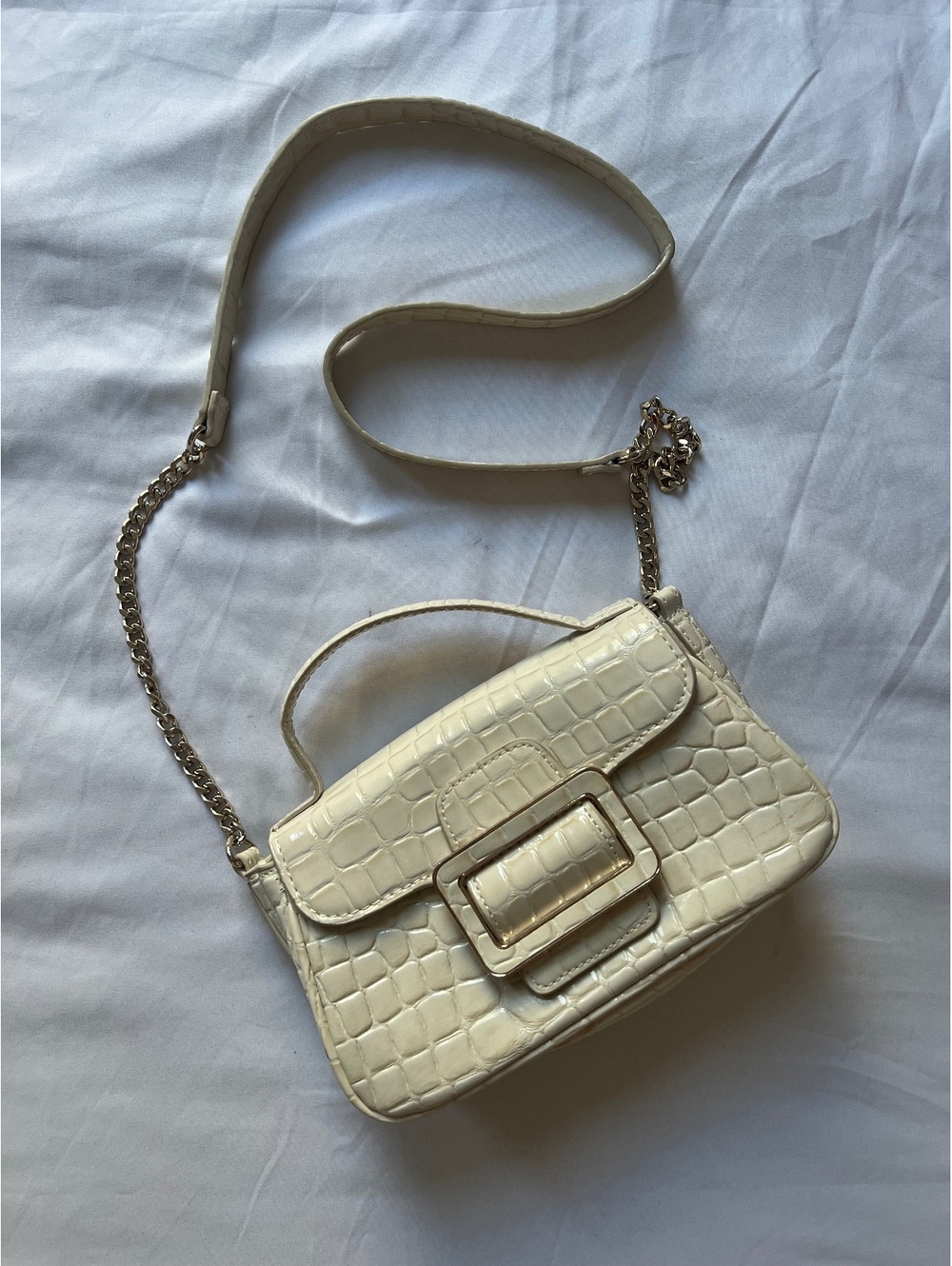 Zara Cream Mini Croc Embossed Handbag